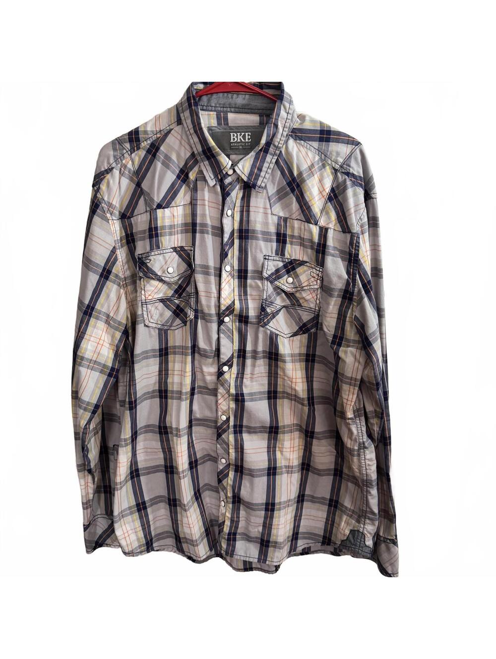 BKE Shirt Mens XL Gray Plaid Pearl Snap Western Long Sleeve Cowboy Rodeo